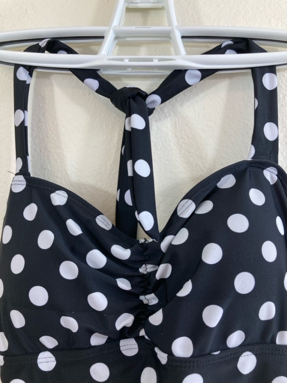 Black and White Halter Tie Polka Dot One-Piece Swimsuit Size S - Picture 2 of 13